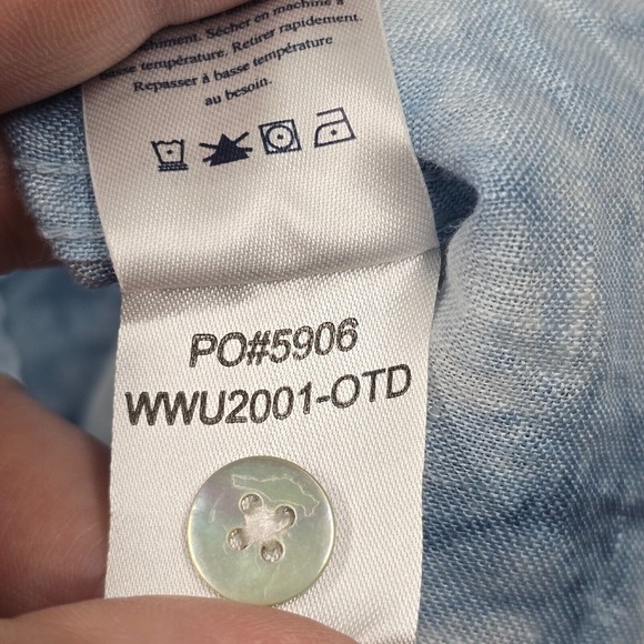 Faherty Shirt Womens Large Blue Tie Dye Long‎ Sleeve Button Linen Coastal Beach - Picture 6 of 11